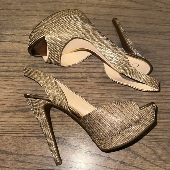 Jessica Simpson Sparkle Gold Slingback Heels - Picture 8 of 12